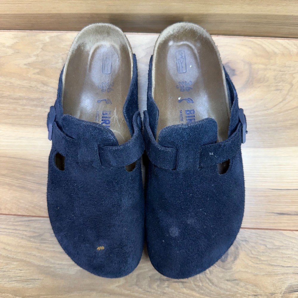 Birkenstock Boston Clog Blue Womens 5 N EU 36 Suede Soft Footbed Minimalist
